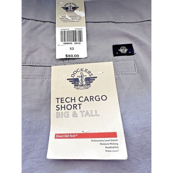 Dockers Mens Straight-Fit Foil Tech Shorts Cotton Grey Size Big Tall 52" Waist - Picture 3 of 5
